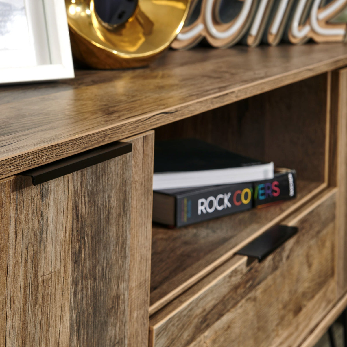 Moreno Rustic Oak Wide TV Unit with Black Hairpin Legs