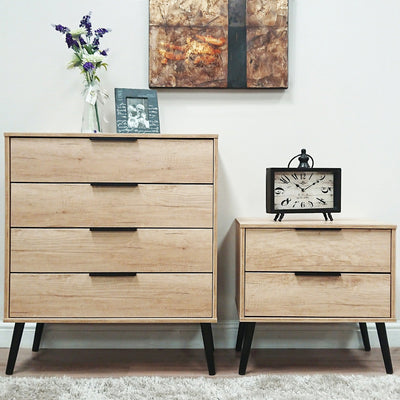 Asher Light Oak 2 Drawer Side Table with Black Legs