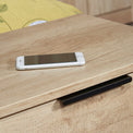 Asher Light Oak 2 Drawer Wireless Charging Bedside Table with black legs