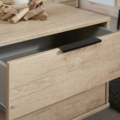 Asher Light Oak 2 Drawer Bedside Table with Black Legs