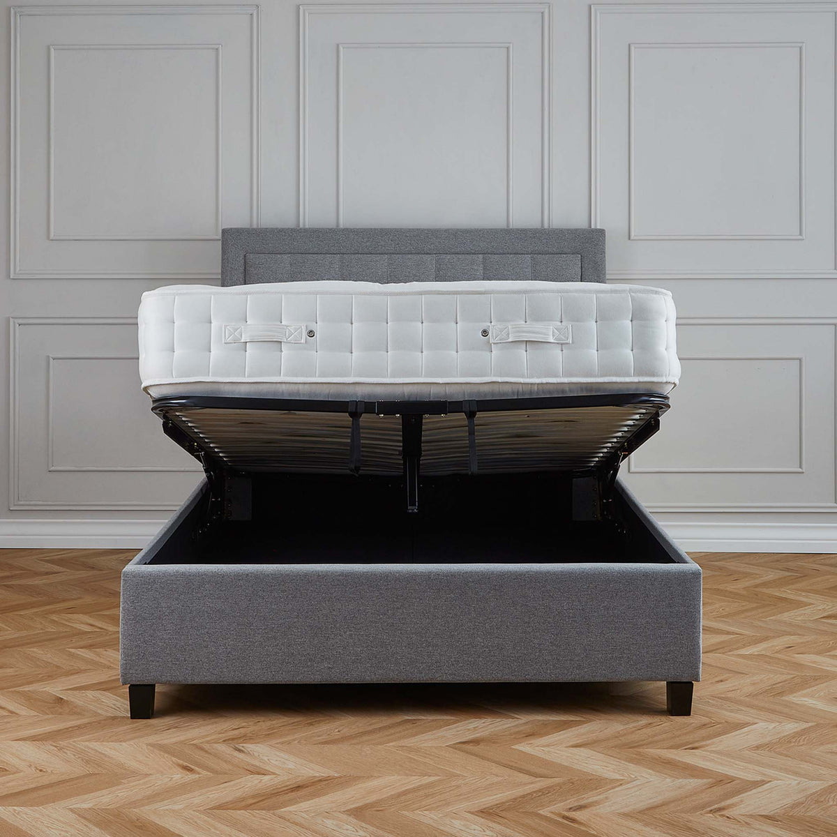 Ashley Grey Upholstered Ottoman Storage Bed 