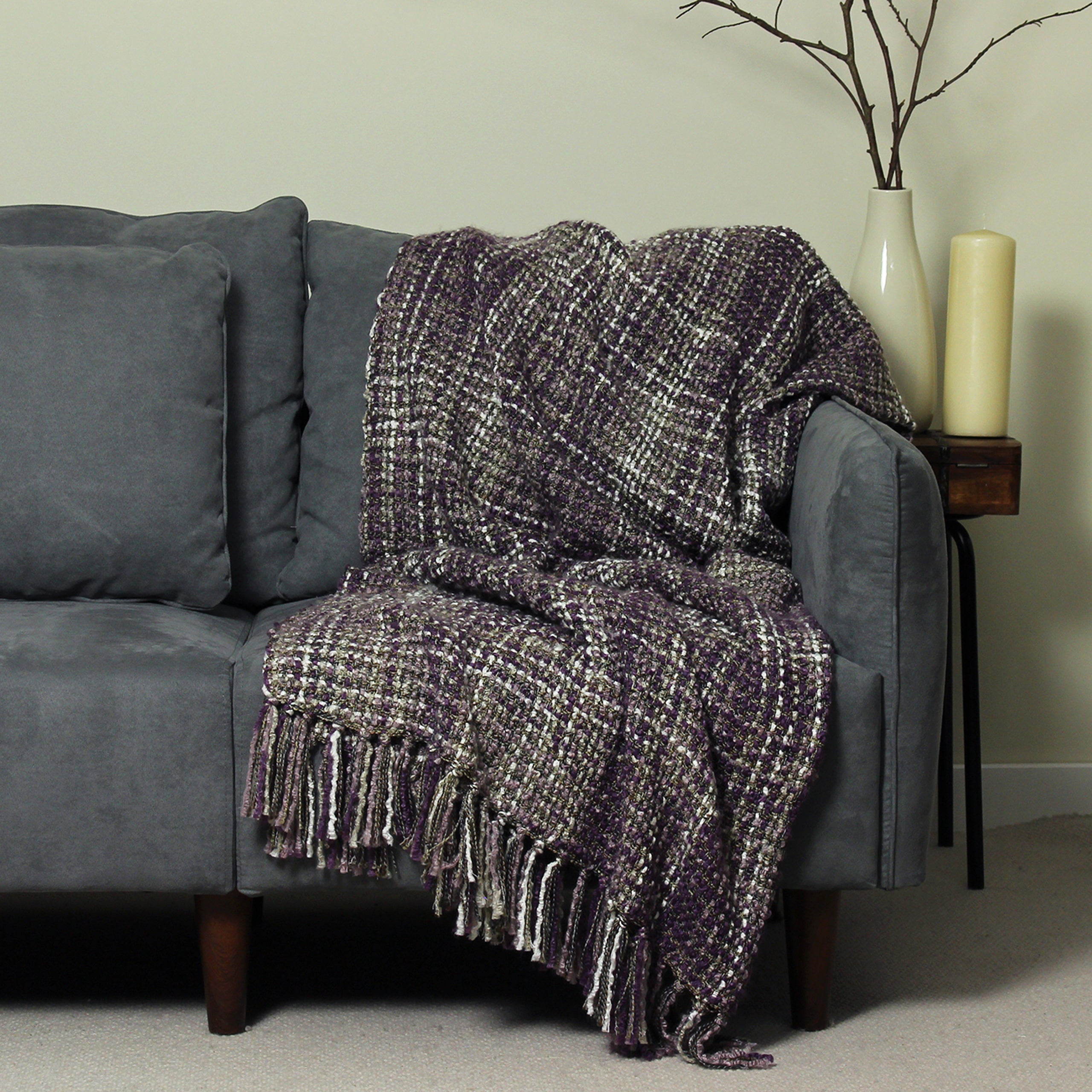 Burke Woven Tasseled Sofa Throw Bed Blanket Roseland