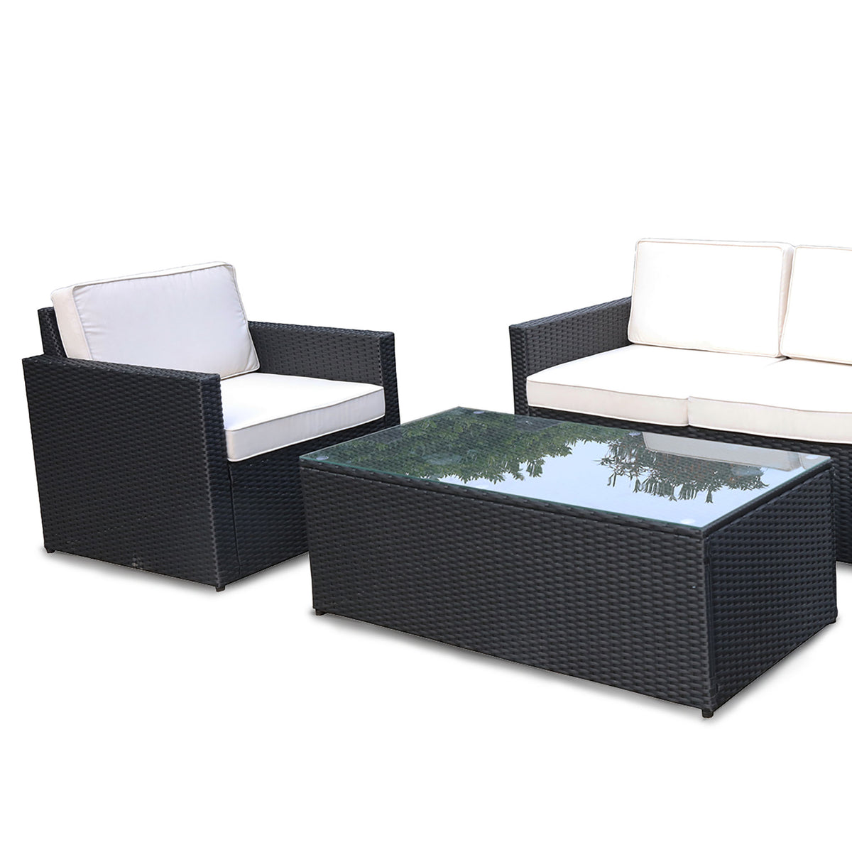 Berlin Black Rattan 4 Seater Sofa Garden Lounge Set with Coffee Table