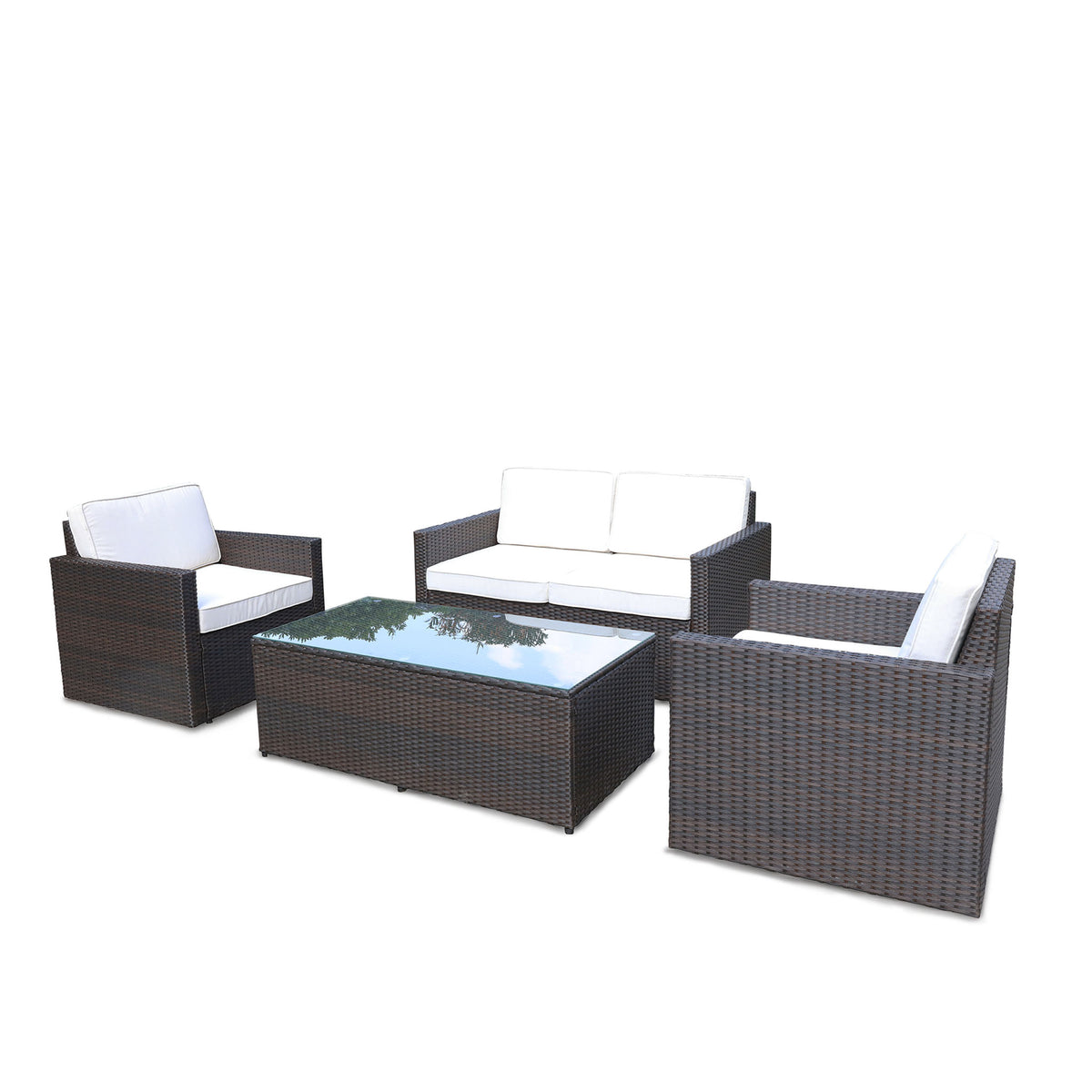 Berlin Brown Rattan 4 Seater Sofa Lounge Set with Coffee Table from Roseland Home Furniture