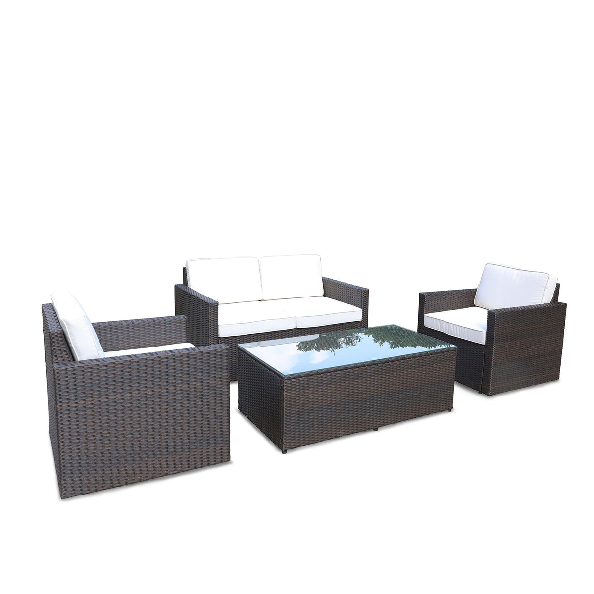 Berlin Brown Outdoor Rattan 4 Seater Sofa Lounge Set with Coffee Table