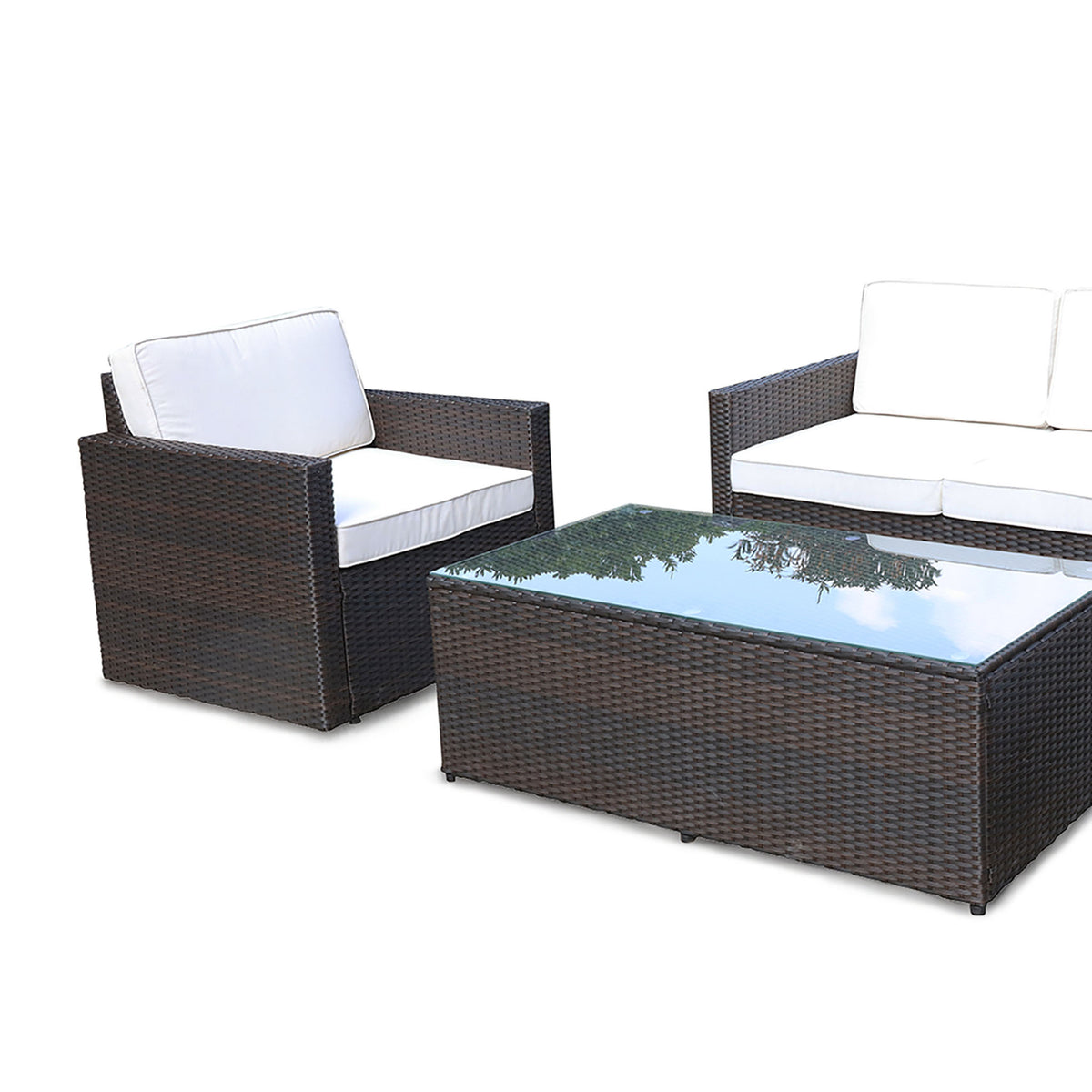 Berlin Brown Rattan 4 Seater Sofa Garden Lounge Set with Coffee Table
