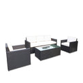 Berlin Black Outdoor Rattan 5 Seater Sofa Lounge Set with Coffee Table