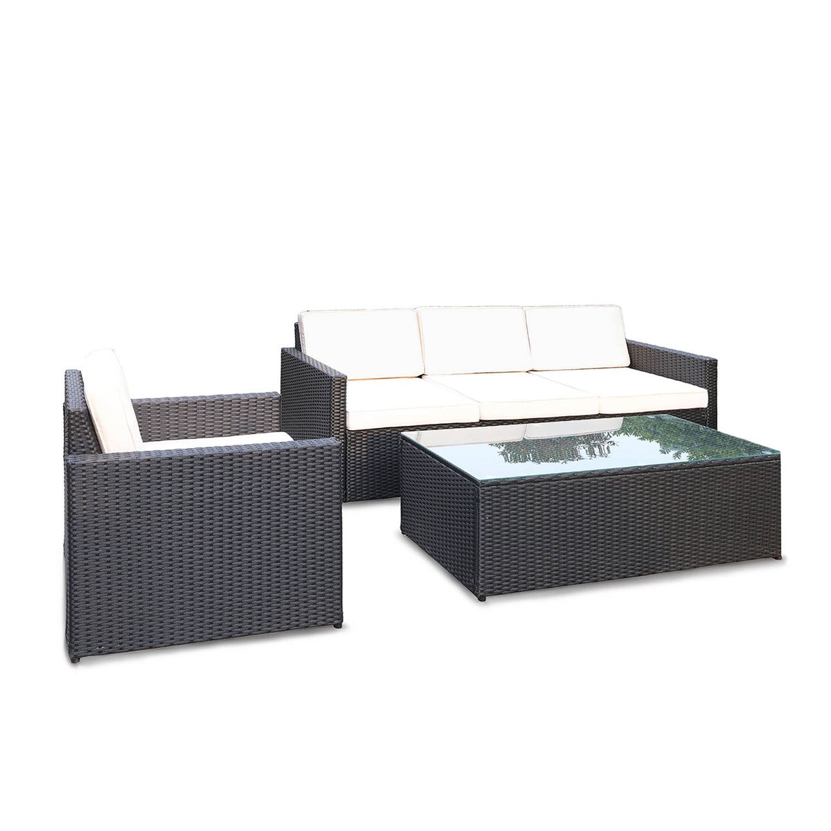 Berlin Black Rattan 5 Seater Sofa Lounge Set with Coffee Table & Armchairs
