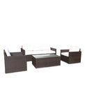 Berlin Brown Rattan 5 Seater Sofa Lounge Set with Coffee Table