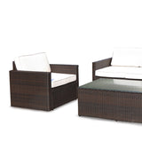 Berlin Brown Rattan 5 Seater Sofa Lounge Set with Coffee Table & Armchairs