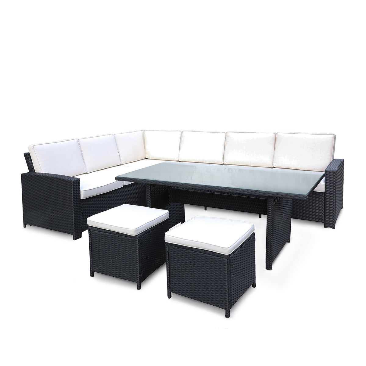 Berlin Black Rattan Corner Sofa Garden Dining Set from Roseland Home Furniture