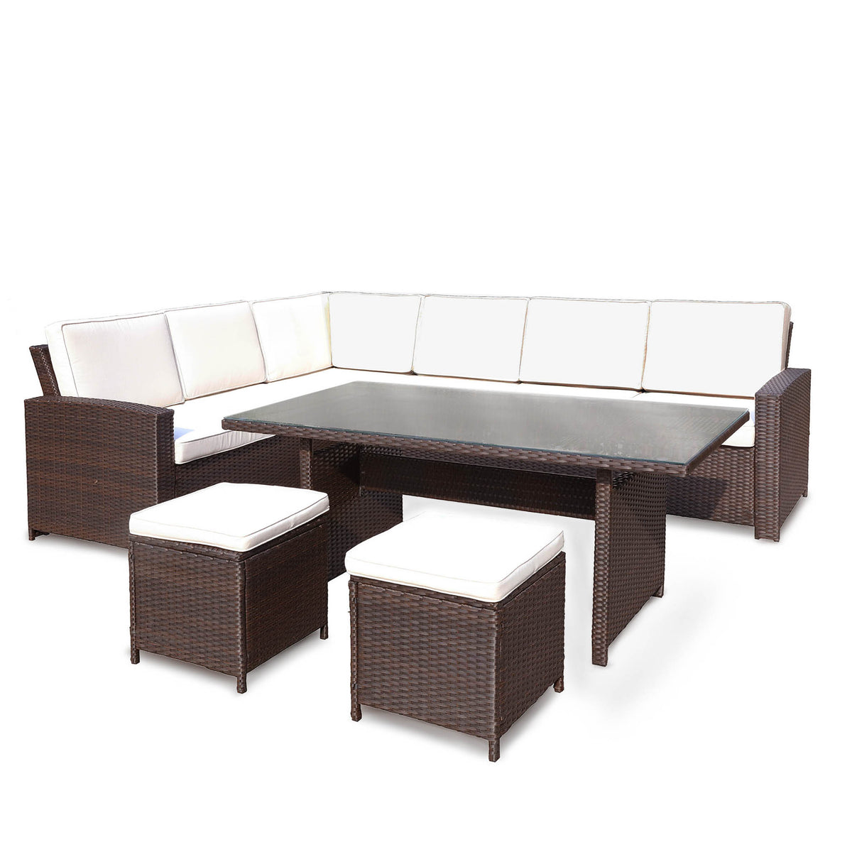 Berlin Brown Rattan Corner Sofa Garden Dining Set from Roseland Home Furniture