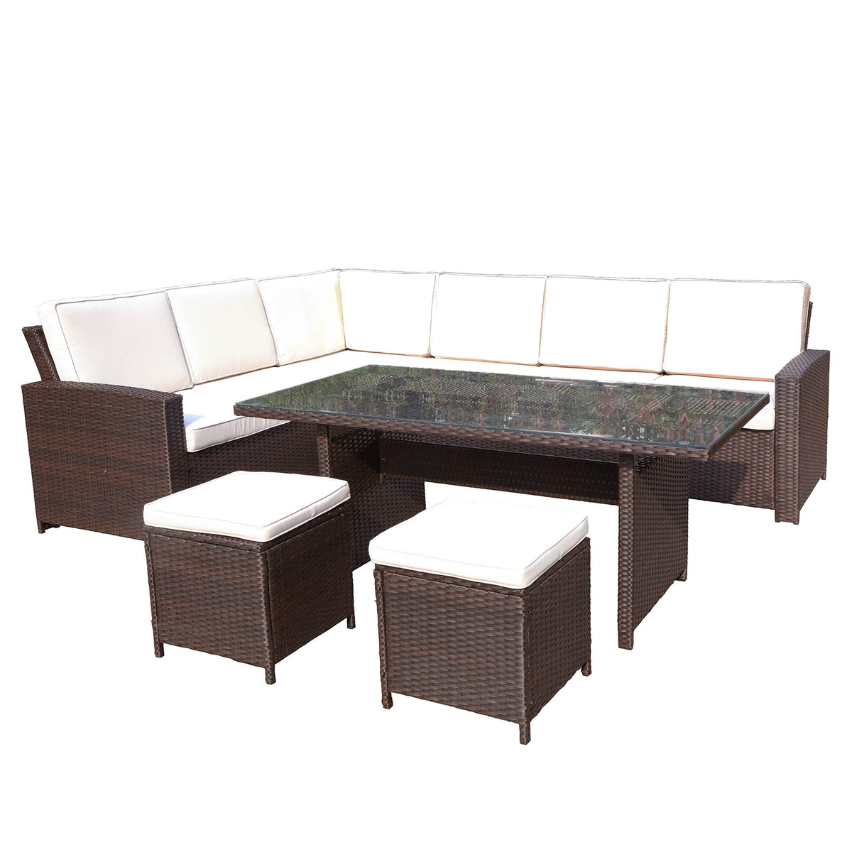 Berlin Brown Rattan Corner Sofa Garden Dining Set