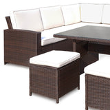 Berlin Brown Rattan Corner Sofa Outdoor Dining Set