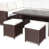 Berlin Brown Rattan Corner Sofa Garden Dining Set with stools