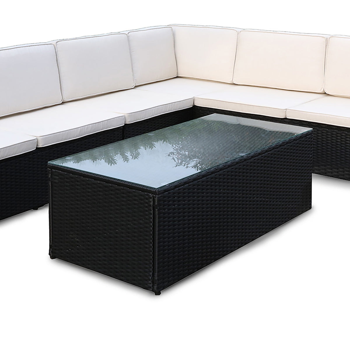 Berlin Black Rattan Corner Sofa Lounge Set with Glass Top Coffee Table 