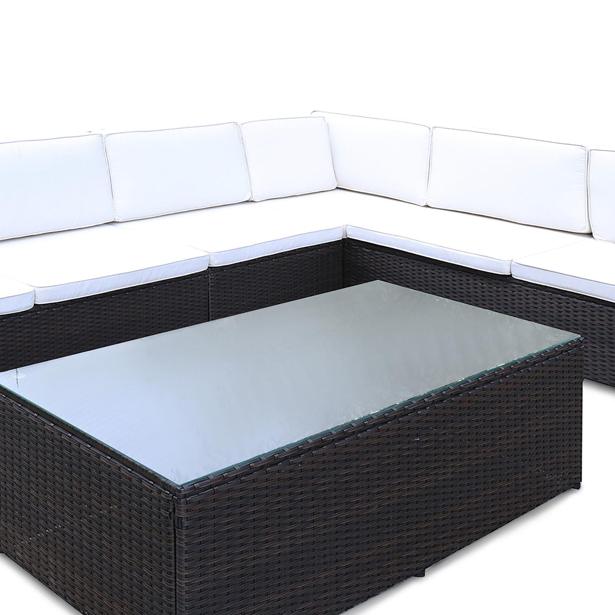 Berlin Brown Rattan Corner Sofa Lounge Set with Glass Top Coffee Table 