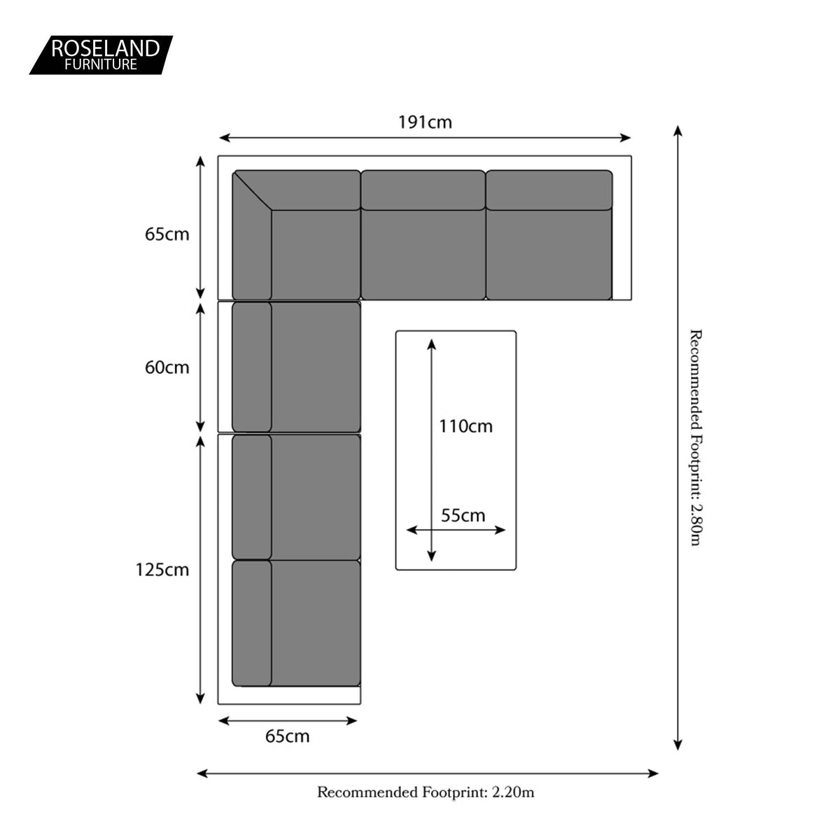 Berlin Rattan Corner Sofa Lounge Set with Coffee Table Dimensions & Size Guide