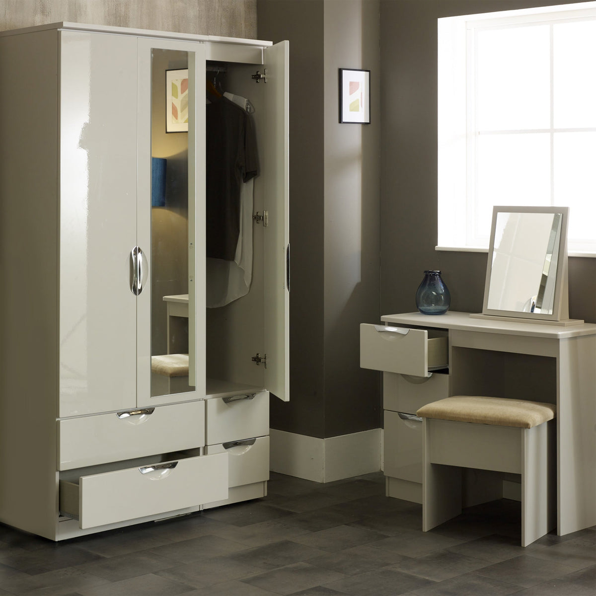 Beckett Cream Gloss Dressing Table with Stool from Roseland