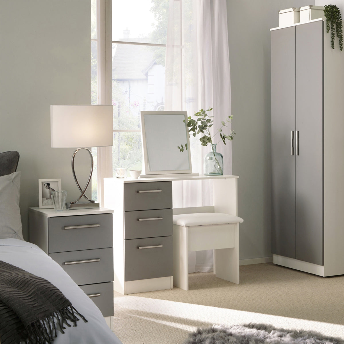 Blakely Grey and White Dressing Table Set for bedroom