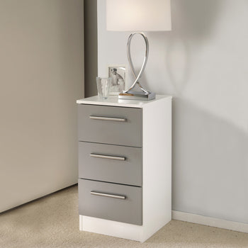 Blakely Grey and White 3 Drawer Bedside Cabinet