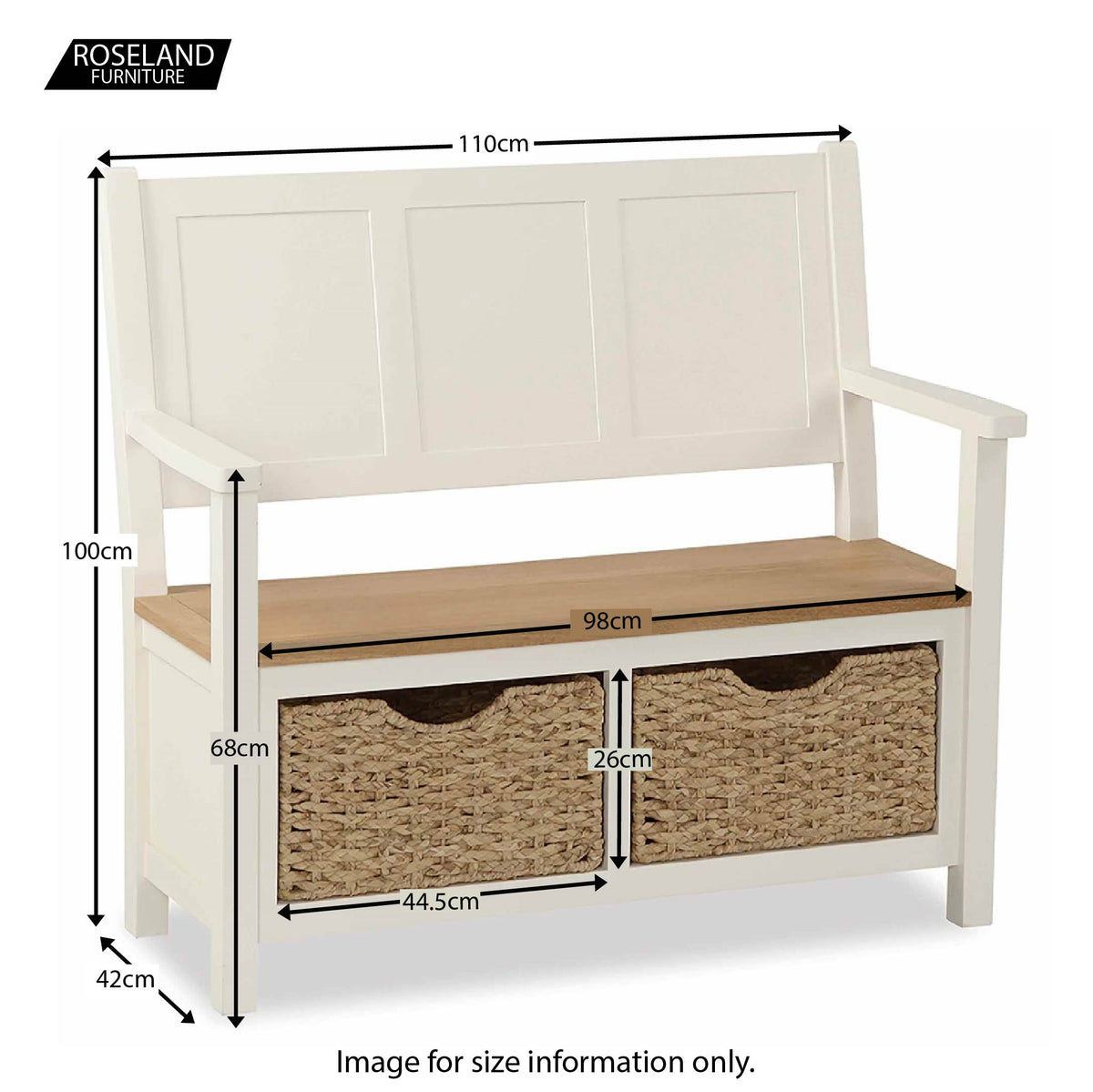 Daymer Cream Hallway Storage Bench with Baskets - Size Guide