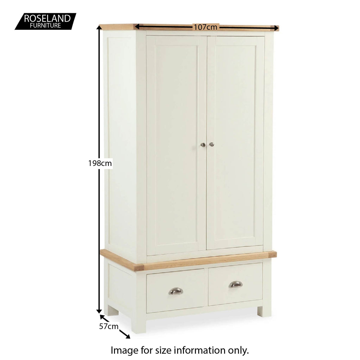 Daymer Cream Double Wardrobe with Drawers - Size Guide