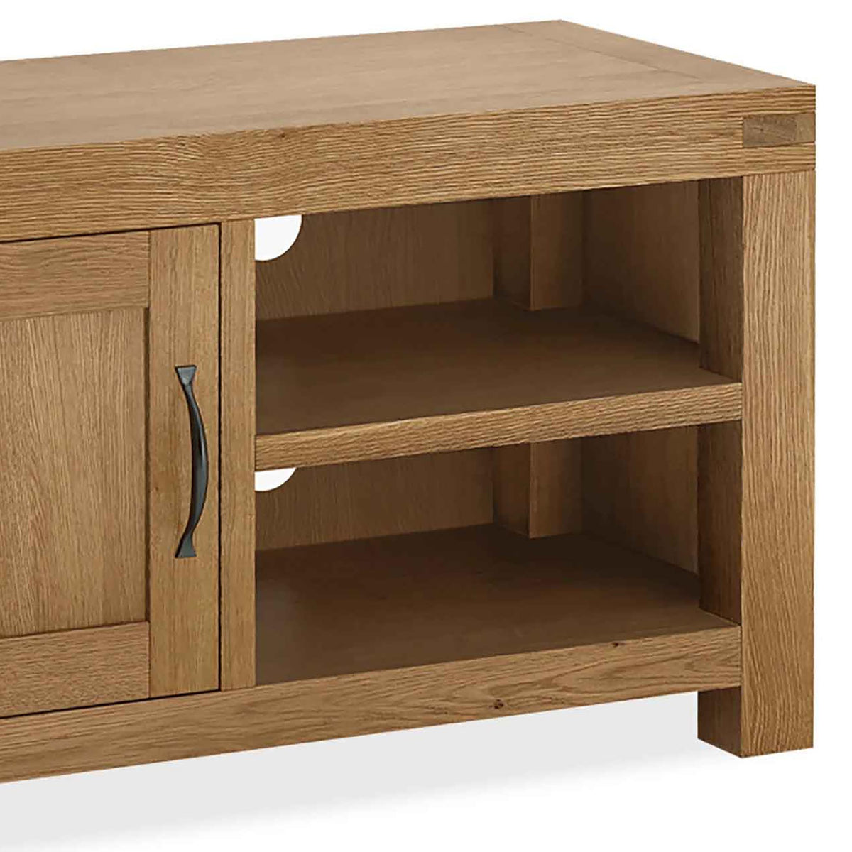 The Abbey Grande 90cm Oak Small TV Stand - Close Up of Shelving