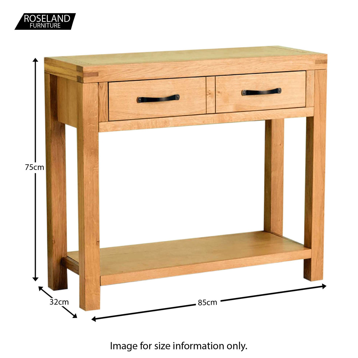  Abbey Waxed Oak Console Table with Drawer - Size guide