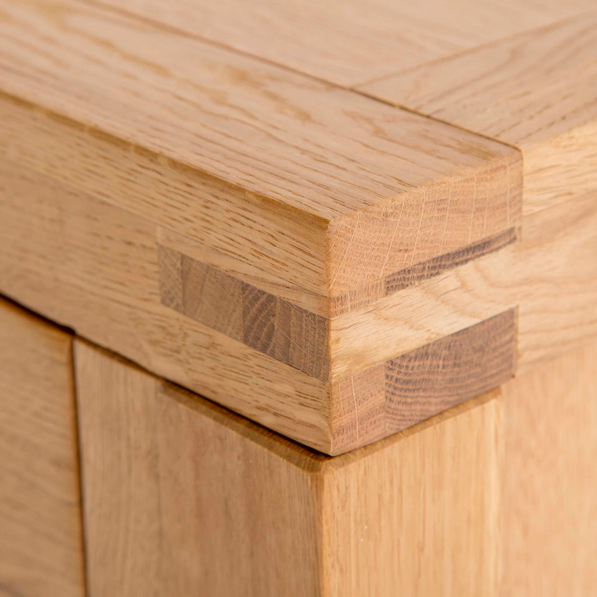  Abbey Waxed Oak Console Table with Drawer - Close up of tenon joint
