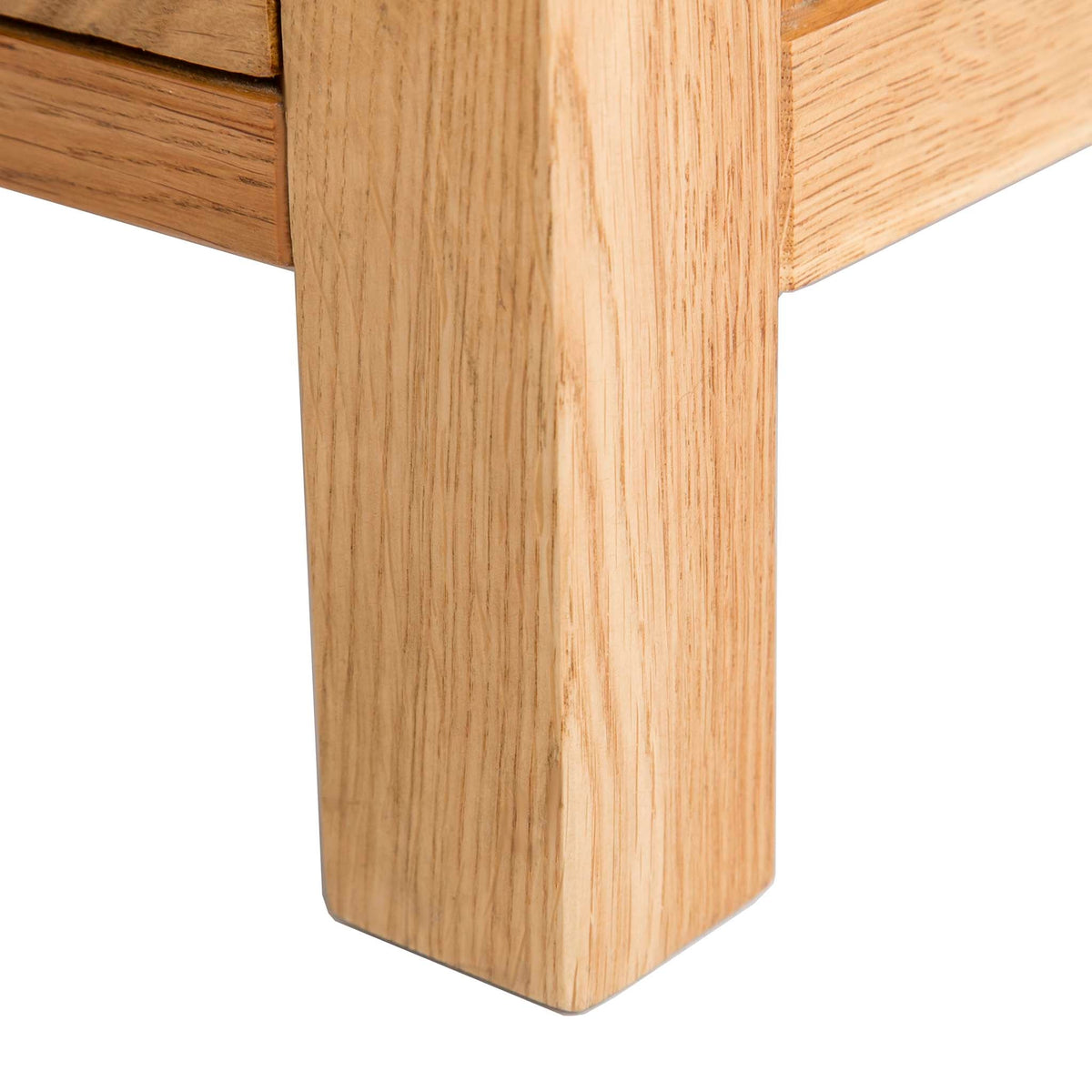 Abbey Waxed 3 Drawer Small Oak Bedside Table - Close up of  foot 