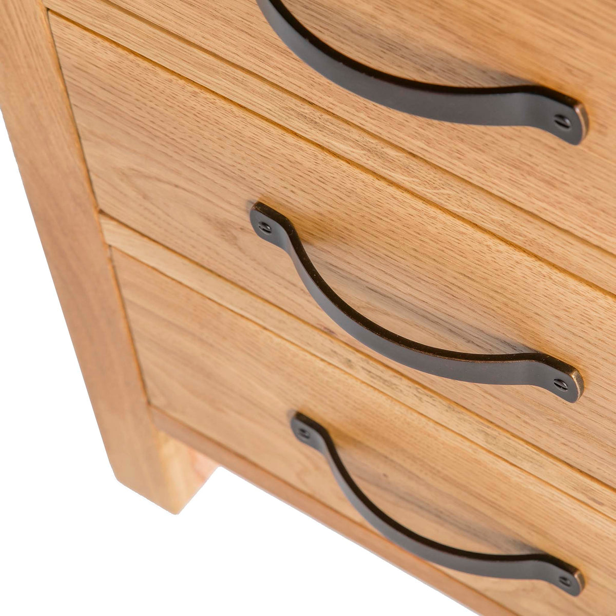 Abbey Waxed 3 Drawer Small Oak Bedside Table - Close up of drawers