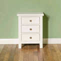Cornish White 3 Drawer Bedside Table - Lifestyle front view