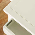 Open drawer view of The Cornish White Wooden 3 Drawer Bedside Table