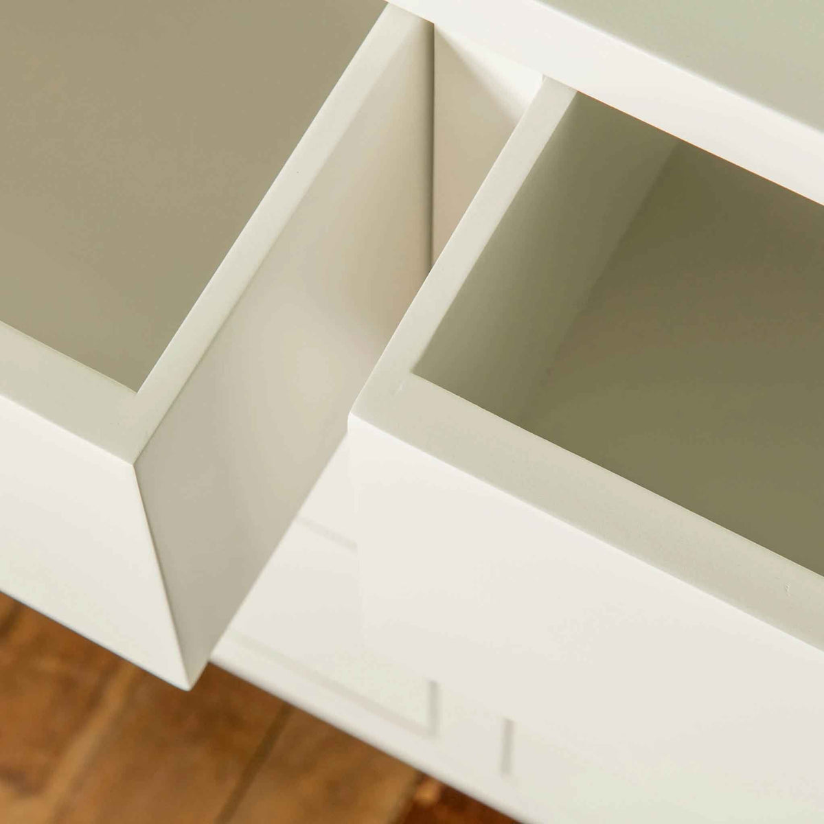 Open drawer view on The Cornish White Wooden Chest of 6 Drawers