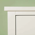 Corner view on The Cornish White Wooden Tallboy Chest of Drawers