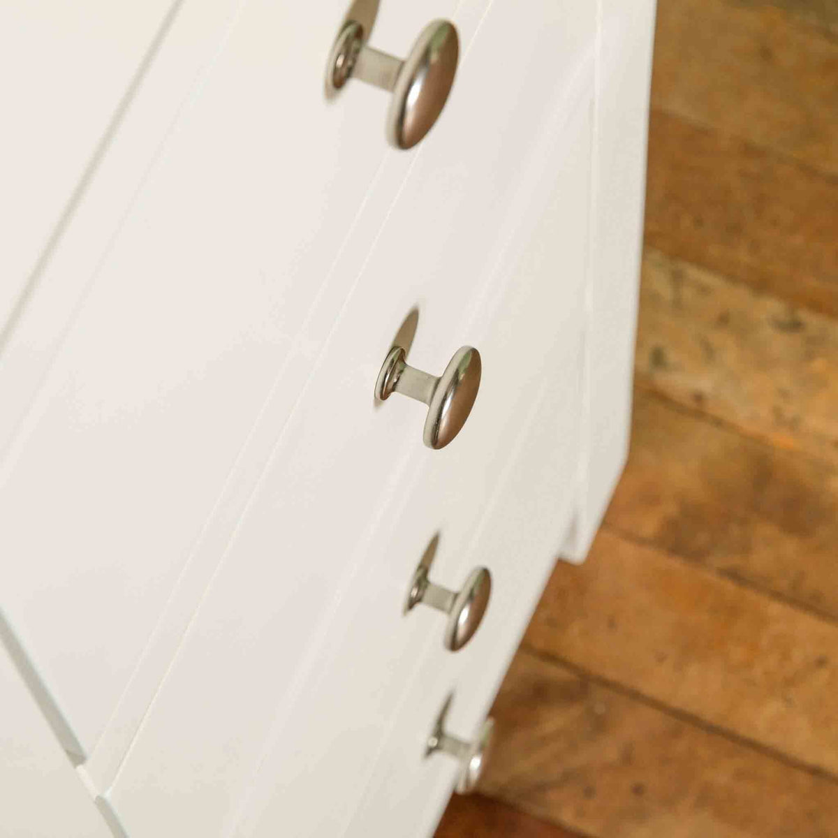 Close up of drawers on The Cornish White Wooden Tallboy Chest of Drawers