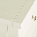 Close up of top corner on The Cornish White Wooden Tallboy Chest of Drawers