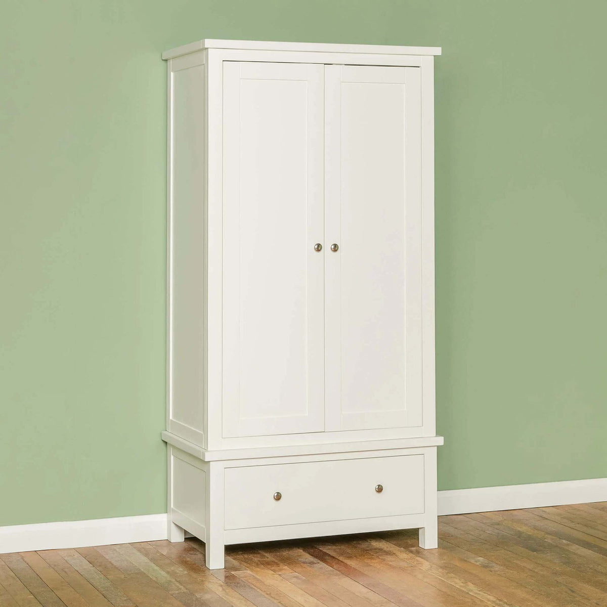 Cornish White Wooden Double Wardrobe - Lifestyle side view