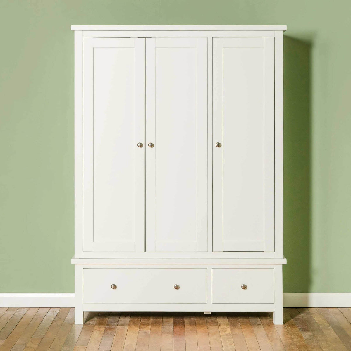 Cornish White Large 3 Door Wardrobe - Front view