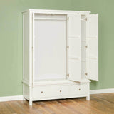 Cornish White Large 3 Door Wardrobe - Side view with wardrobe doors open