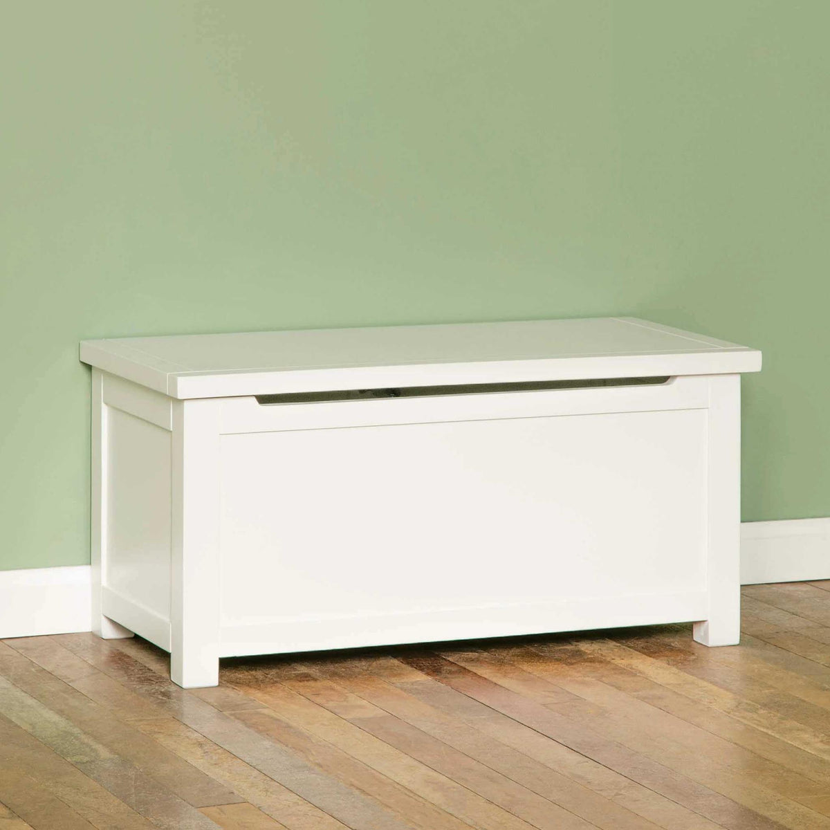 Cornish White Ottoman Blanket Box - Lifestyle side view