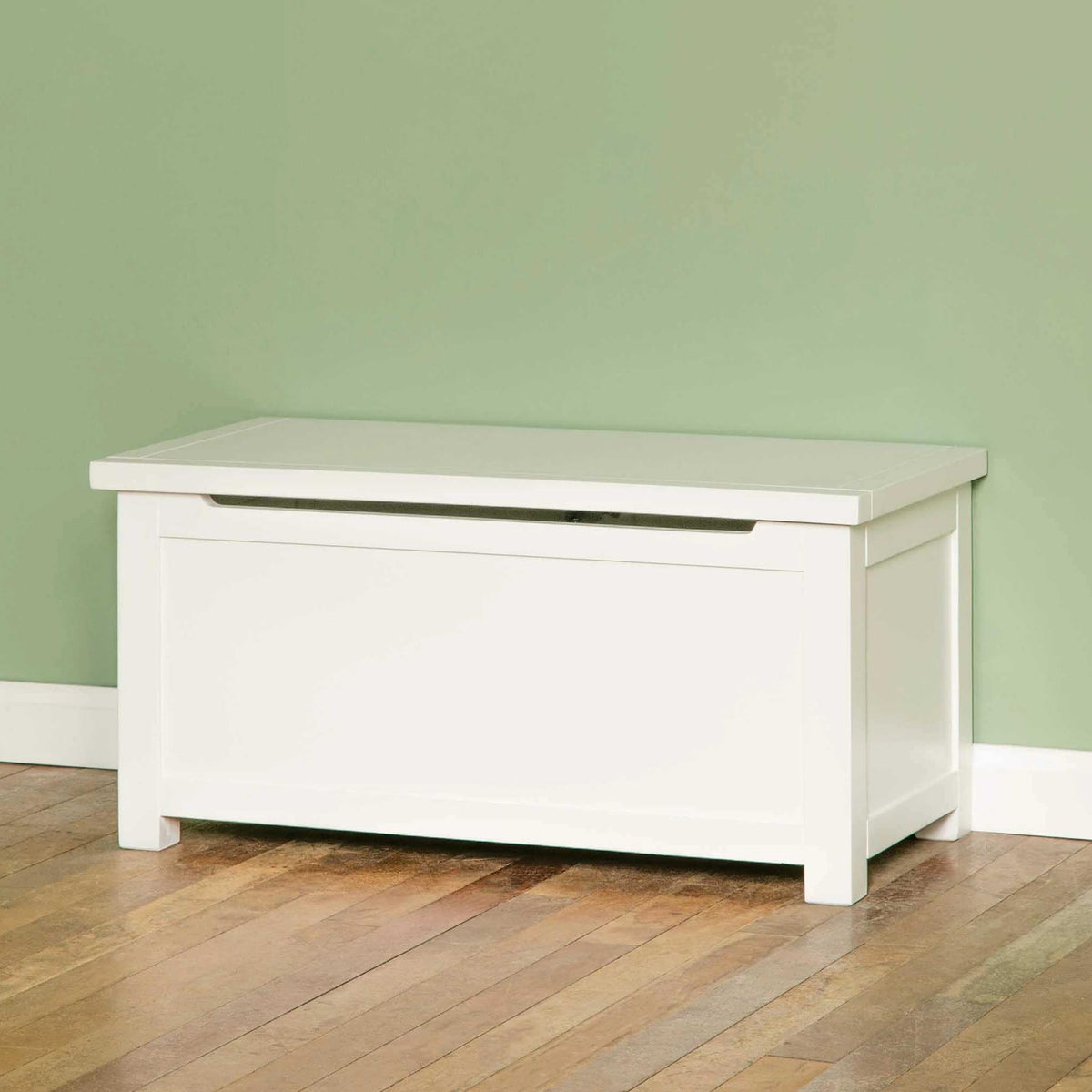 Cornish White Ottoman Blanket Box - Lifestyle side view