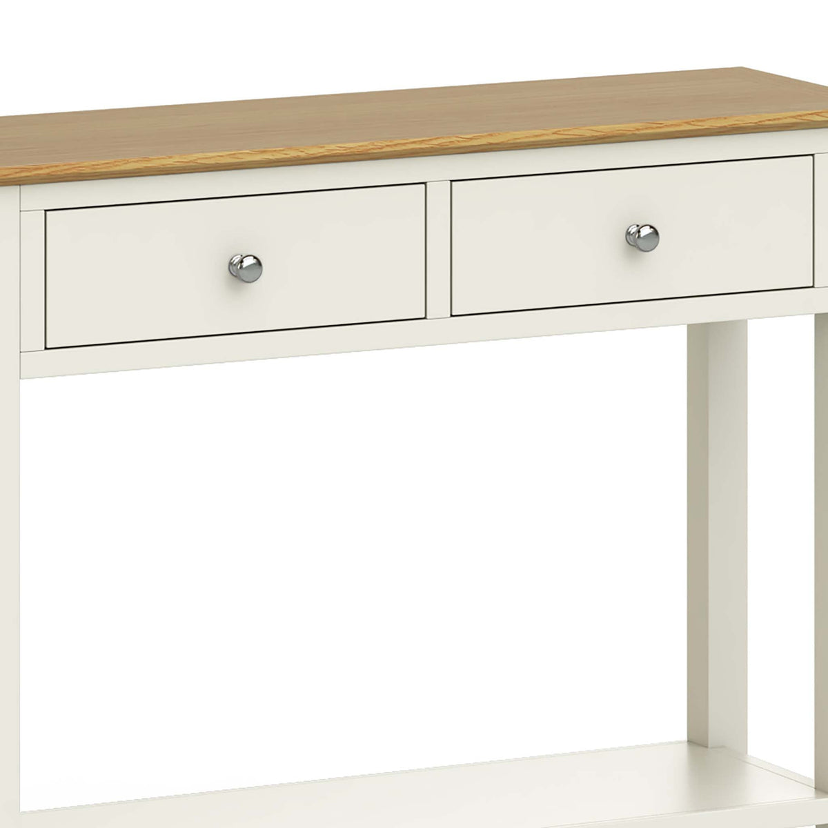 The Windsor Cream Painted Console Table with Storage Drawers - Close Up of Drawer Fronts