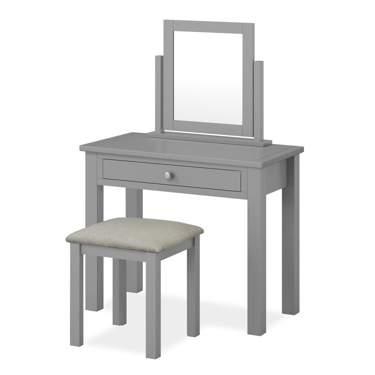 The Cornish Grey Dressing Table Set with Stool and Vanity Mirror