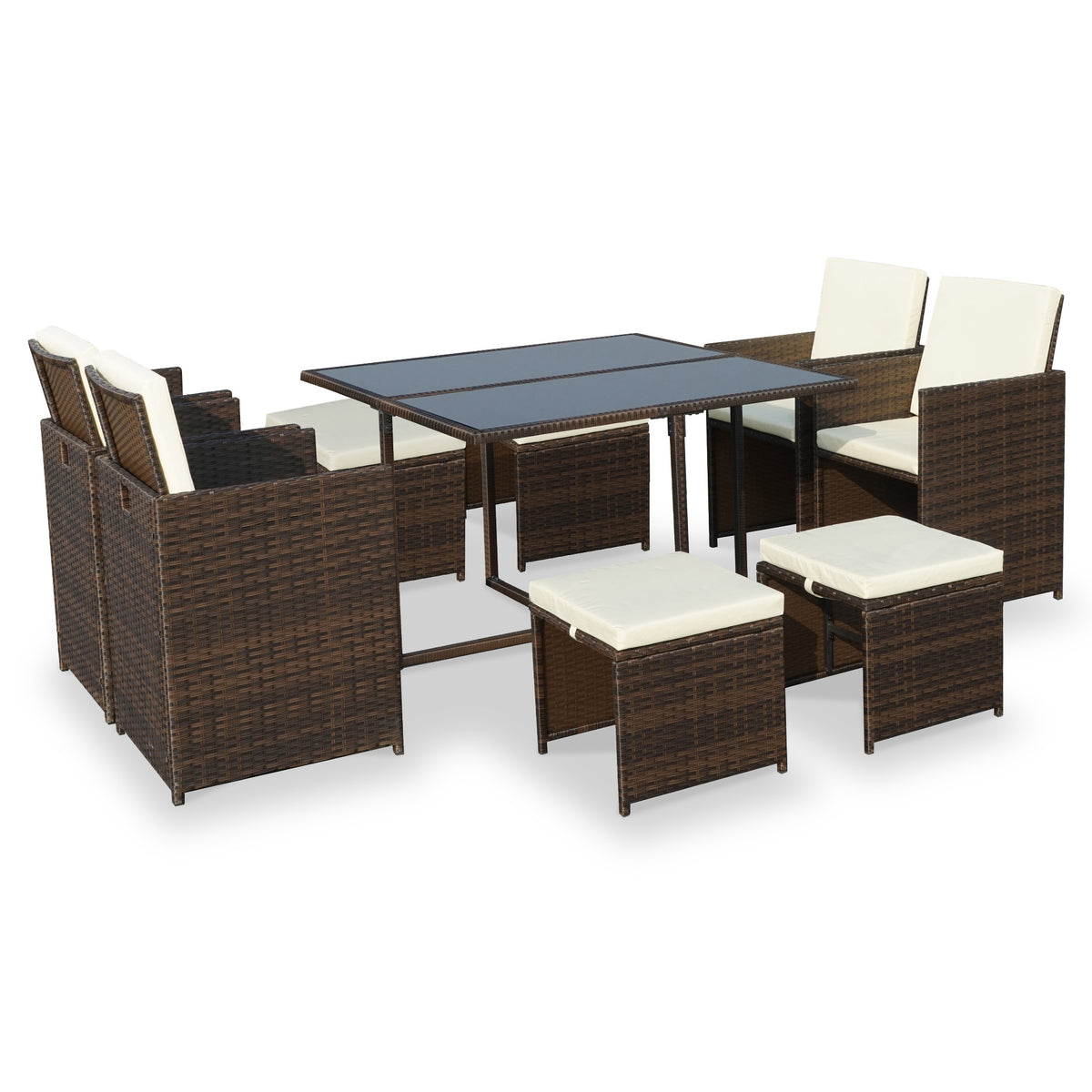 Cannes Brown 8 Seater Rattan Cube Dining Set from Roseland