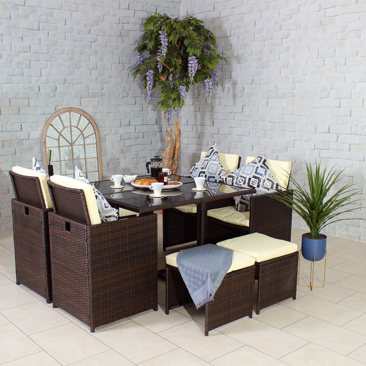 Cannes Brown 8 Seater Rattan Cube Dining Set
