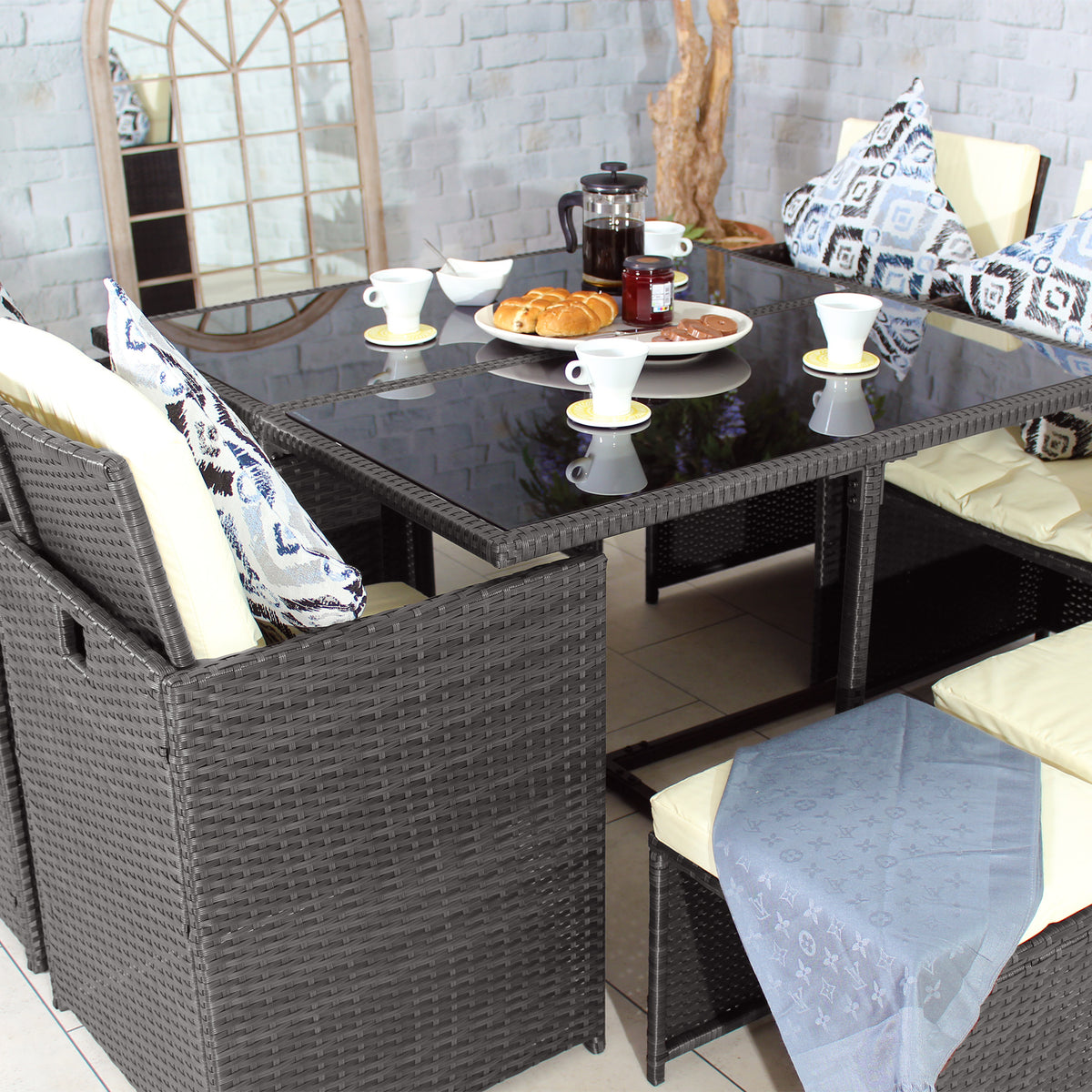 Cannes Grey 8 Seater Rattan Cube Dining Set