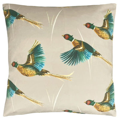 Country Flying Pheasants 43cm Polyester Velvet Cushion