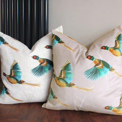 Country Flying Pheasants 43cm Polyester Velvet Cushion